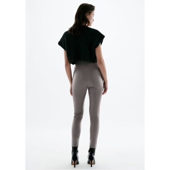 NWT Zara High Waisted Faux Leather Skinny Leggings Pants Gray Size Medium M - Picture 3 of 11